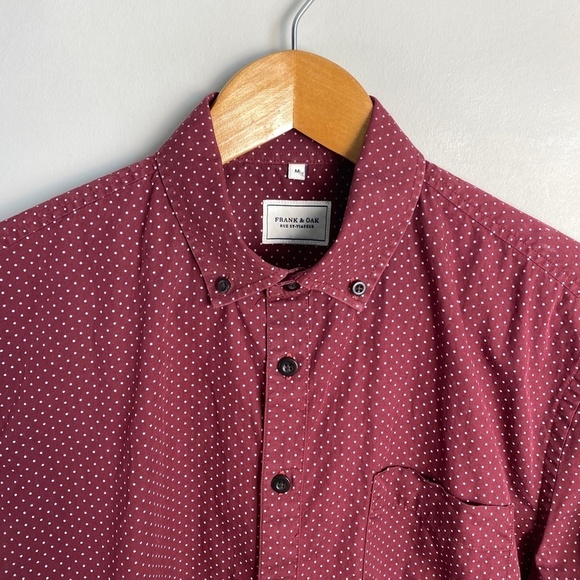 Frank & Oak Men's Medium Long Sleeve Polka Dot Button Down Shirt Burgundy‎ Wine - Picture 4 of 13